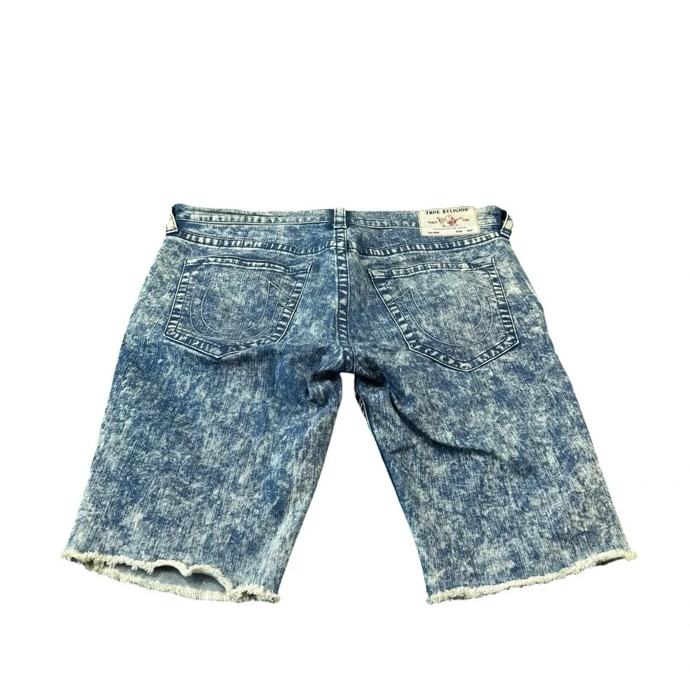 True Religion Blue Acid Wash Men's Ricky Relaxed Straight Denim Short Size 36
